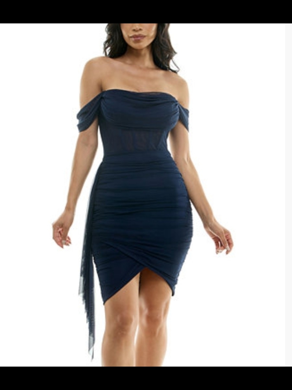 City Studio Navy Corset Mesh Off-The-Shoulder Dress 9/10 M